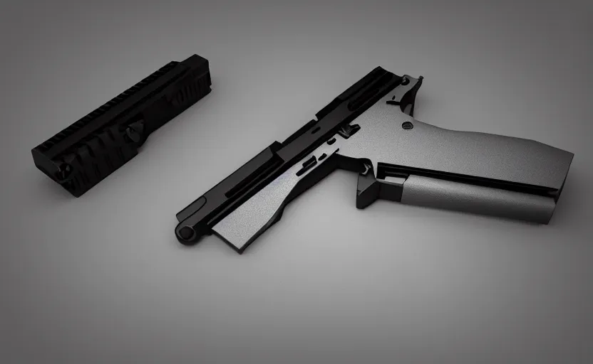 Image similar to minimalist AR pistol inspired by Tesla, studio lighting, octane render