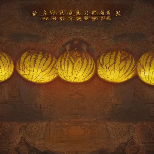 Image similar to concept art, lotus lanterns on the eve of ullambana festival, high resolution, cave temples of dunhuang - style