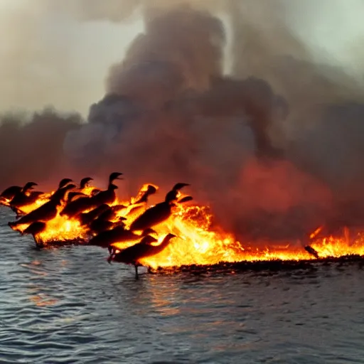 Prompt: fire breathing geese, fire from mouth