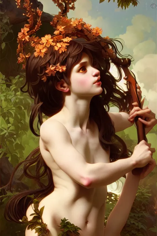 Prompt: beautiful satyr bard, highly detailed, digital painting, artstation, sharp focus, illustration, art by tan zi and ayanamikodon and alphonse mucha and wlop