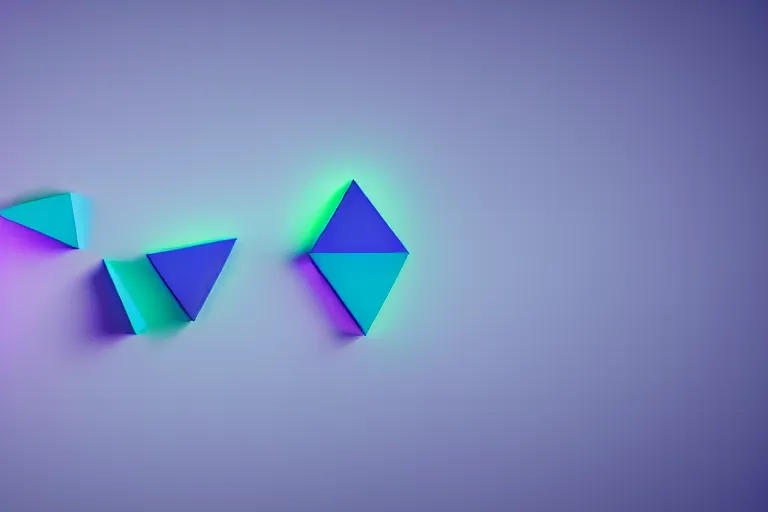 Image similar to clay rendering of simple angular geometric shapes with sharp edges, small fluorescent tube lights illuminate the shapes, cool purple aqua lighting, cgi, ambient occlusion, masterwork, instagram, 3 d design, advertising visualization, splash page, widescreen 4 k