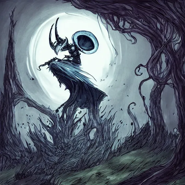 Image similar to elden ring charcter in the style of hollow knight