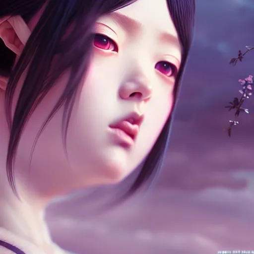 Image similar to angelic japanese girl by tom bagshaw, green eyes and long black hair by ilya kuvshinov, rtx reflections, octane render 1 2 8 k, extreme high intricate details by wlop, digital anime art by ross tran, wide shot, close up shot, composition by sana takeda, dramatic lighting by greg rutkowski