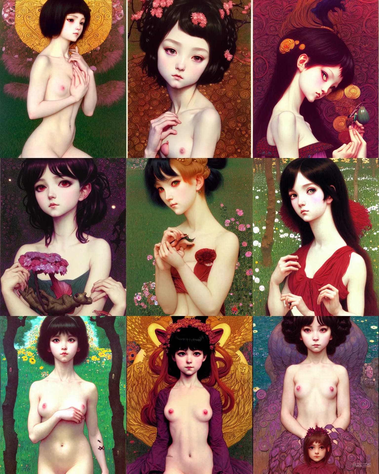 Prompt: portrait of beautiful! cute devil girl, high details, art by ( ( ( kuvshinov ilya ) ) ) and wayne barlowe and gustav klimt and artgerm and wlop and william - adolphe bouguereau