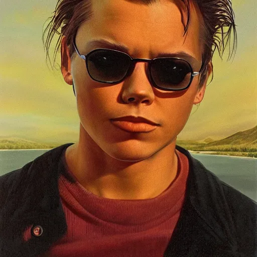 Image similar to river phoenix portrait by Peter Elson