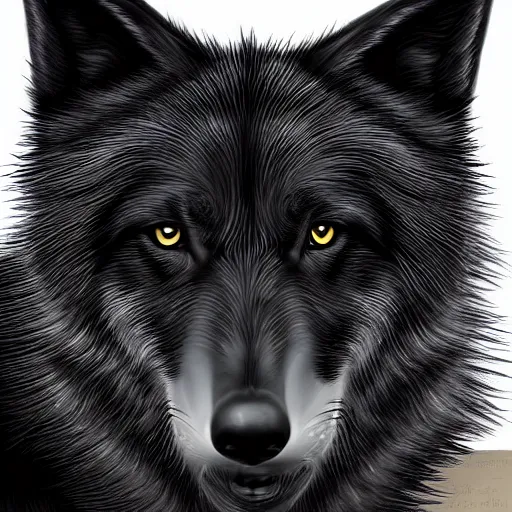 Prompt: black wolf portrait, digital painting, artstation, award winning