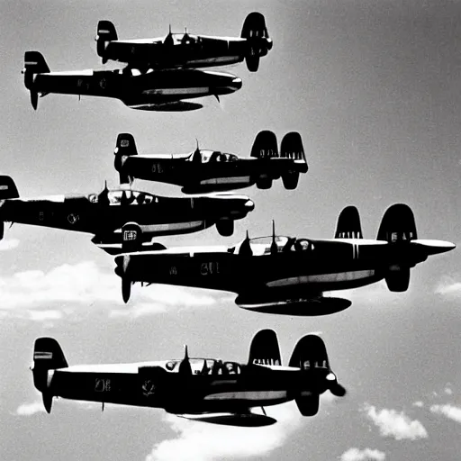 Prompt: black and white photograph of north american p - 5 1 mustangs in flight.