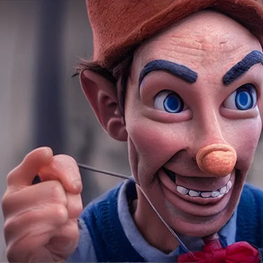 Image similar to pinocchio in real life, Realistic, 8K