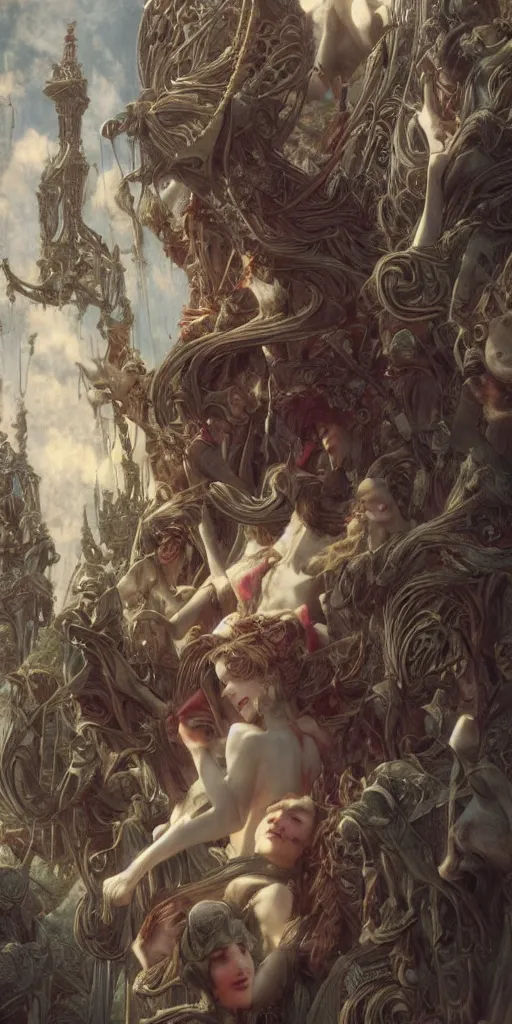 Image similar to carnivale, masterpiece by Edgar Maxence and Ross Tran and Michael Whelan, gustav dore, 8k, octane render