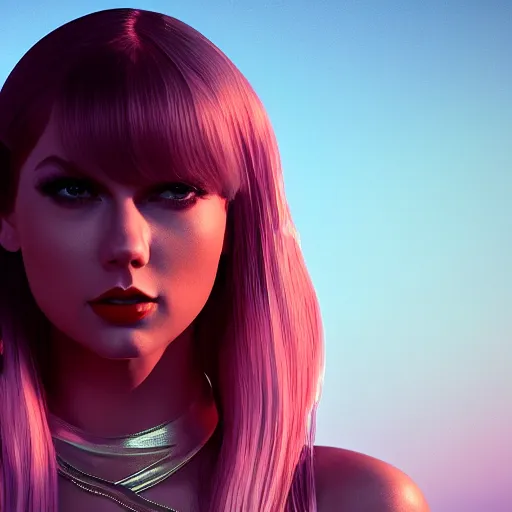 Image similar to Still of the KDA More music video featuring Taylor Swift. 3d render, octane render, realistic, highly detailed, trending on artstation, 4k, cgsociety, unreal engine 5, redshift render, blender, behance, cg