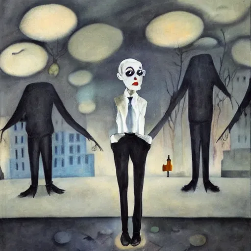 Image similar to phthalo, stock photo haunting by lois mailou jones, by george grosz. a beautiful street art of a small figure standing in the center of a dark, foreboding landscape. the figure is surrounded by strange, monstrous creatures, & there is a feeling of unease & dread.