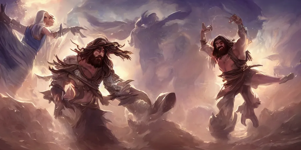 Image similar to jesus splash art as a league of legends character, digital art, riot games