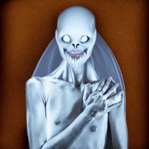 Image similar to a realistic detailed studio portrait photo of a beautiful alien ghost