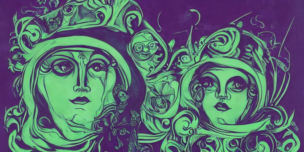 Image similar to madame leota cult, detailed facial expression, surrealism aesthetic