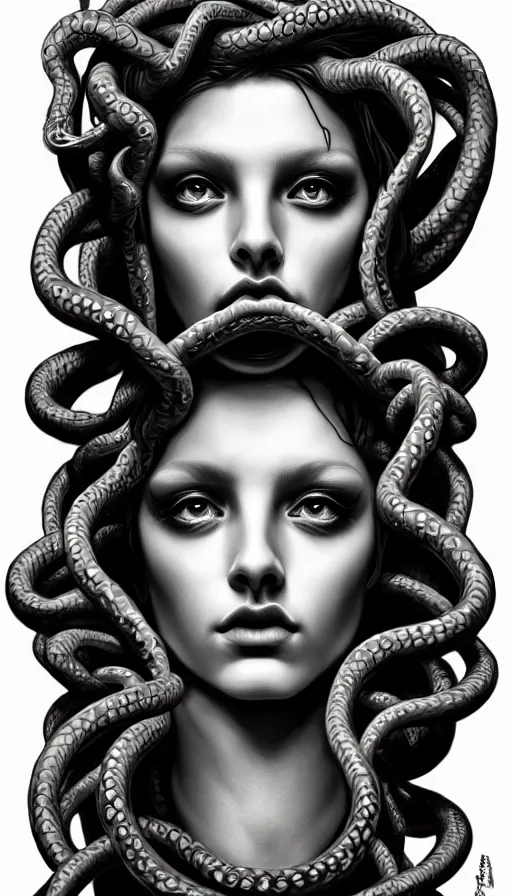 Image similar to , medusa, symmetrical portrait, realistic, full body, black rose, rich detail, by stanley artgerm photo - grade