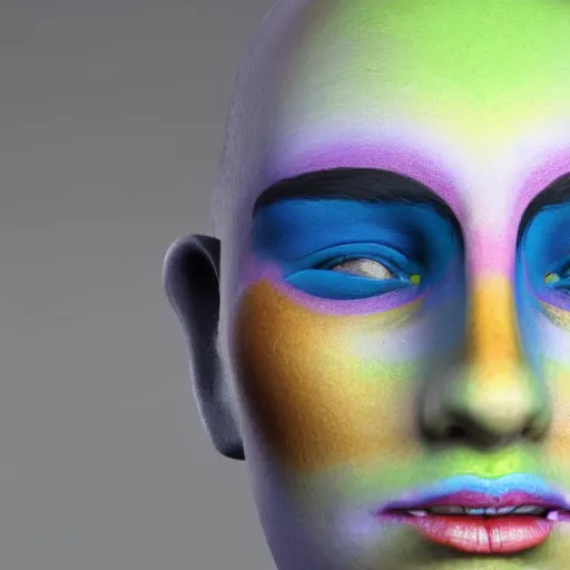 Image similar to 3d unreal engine, 4k 3d render of face painted by Kandinsky, smooth gradients