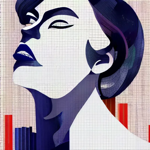 Image similar to beautiful elegant woman seen in profile, from the side, haloed by an explosion of microsoft excel chart lines and graphs by sandra chevrier, rik oostenbroek, simple contrasted color, white background