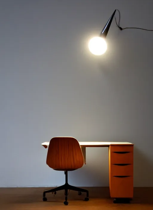 Prompt: a desk light designed by charles eames