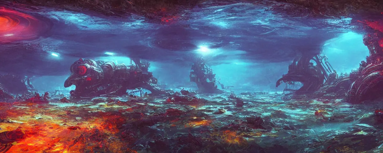 Image similar to ” underwater alien landscape, [ organic, liquid, cinematic, detailed, epic, widescreen, opening, establishing, mattepainting, photorealistic, realistic textures, octane render, art by slop and paul lehr ] ”