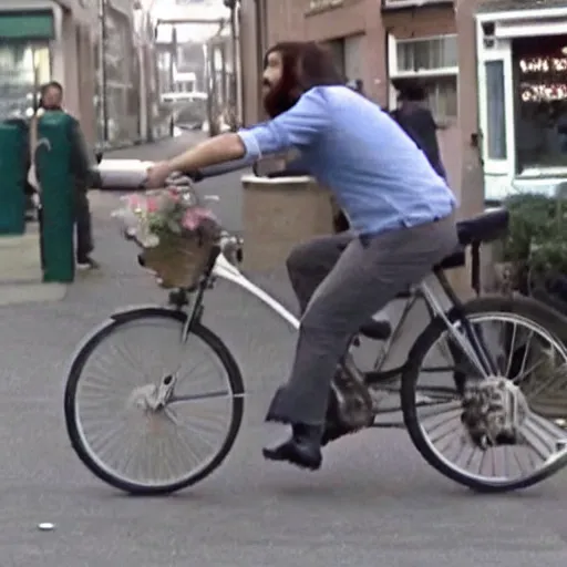 Image similar to jesus christ stealing a bike cctv footage