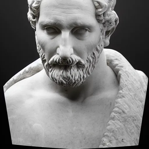 Image similar to ” marble bust of a man who figure out the meaning of life, [ facial expression, emotion, face, photoreal, ultra detail, intricate, masterpiece, dslr, museum ] ”