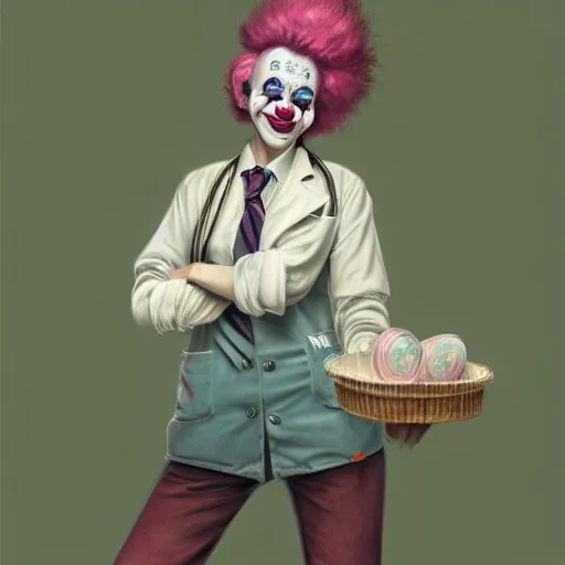 Image similar to clowncore pastel punk young hospital nurse wearing stylish uniform. detailed, portrait, 8 k, artwork by jean - baptiste monge