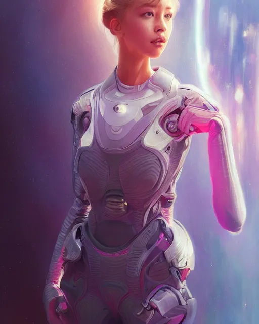 Prompt: portrait of Lalisa Manobal as futuristic airforce, inside future fighter, sci-fi, fantasy, intricate, very feminine, elegant, human anatomy, royal pink and blue light, highly detailed, digital painting, artstation, concept art, smooth, sharp focus, illustration, art by tian zi and WLOP and alphonse mucha, masterpiece, fix this image