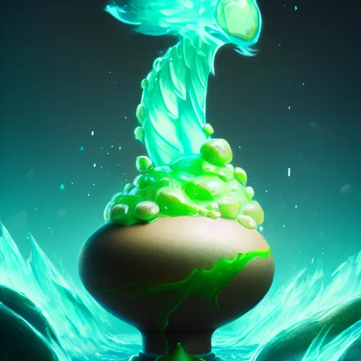 Prompt: magic frozen ice phoenix egg, deadly green potion flowing from the top, peter mohrbacher style, ray tracing, cinematic, digital art, realistic, octane render