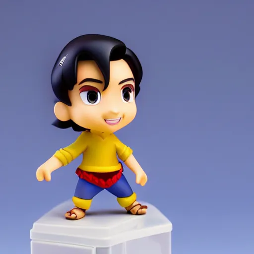 Image similar to pixar 3 d aladdin as nendoroid, side view, 8 k hd dof, kodak film,