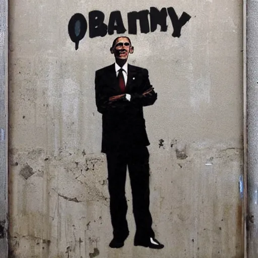 Prompt: obama as a banksy painting