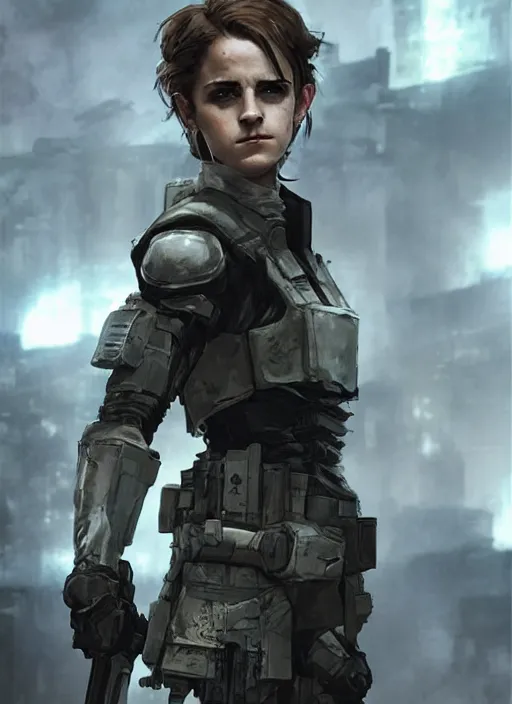 Prompt: emma watson wearing metal gear armor dramatic lighting cinematic cinematic lighting art by Richard Schmid by Yoji Shinkawa by greg rutkowski