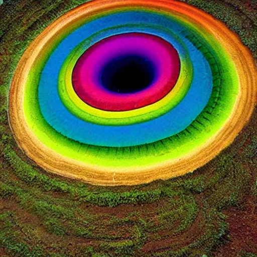 Image similar to rainbow worm tunnels in the earth, Surrealism