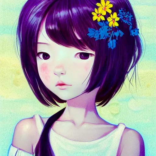 Image similar to little girl with flowers in hair wearing an white dress, art by ilya kuvshinov, profile picture, inspired in hirohiko araki, realistic, highly detailed, anime face