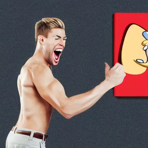 Image similar to A blond, muscular man screaming enters an appointment in his calendar