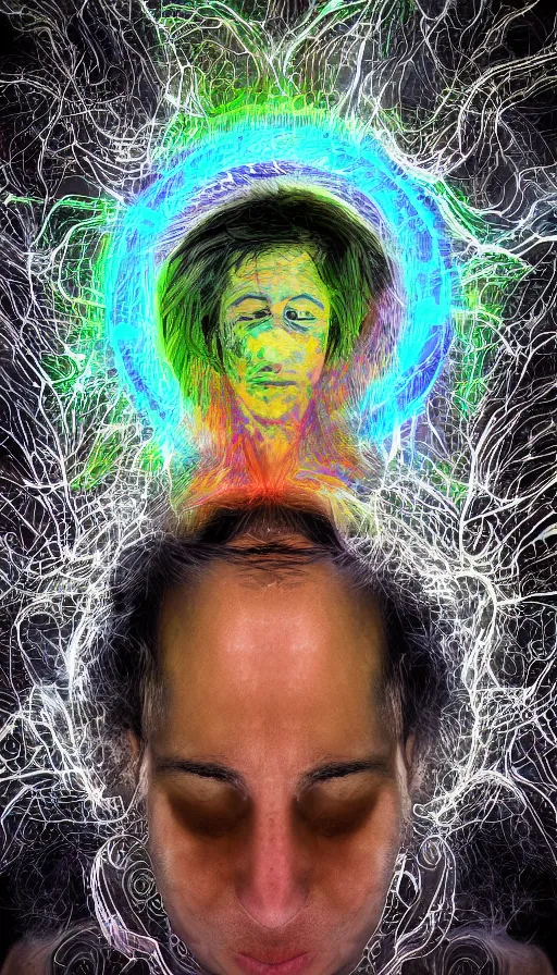 Prompt: portrait of a digital shaman, by schizophrenia patient