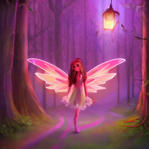 Prompt: fairy clothing store in a woodland grove, neon wings cute colorful pretty artistic girly avant garde 4 k artstation trending dramatic lighting high frequency noise