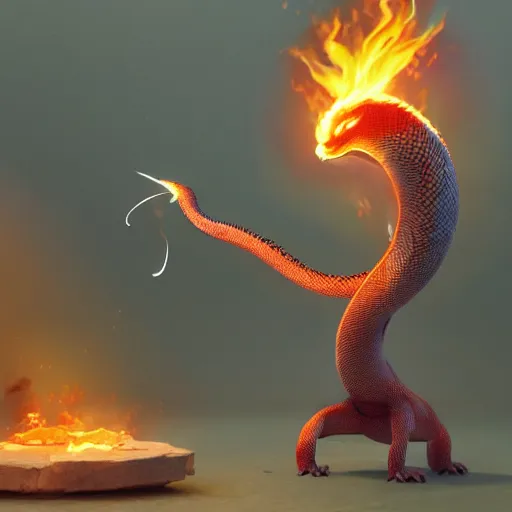 Prompt: flaming Python Pokémon by Greg Rutkowski,trending on artstation,Thomas Kinkade,3d octane render