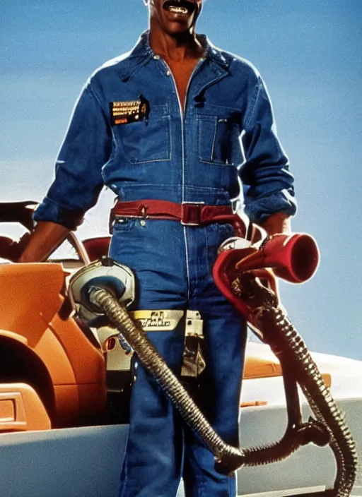 Image similar to an 8 0's john alvin action movie poster starring eddie murphy face as a plumber to rich people. bathroom. overalls. tool belt. the movie is called beverly hills crap