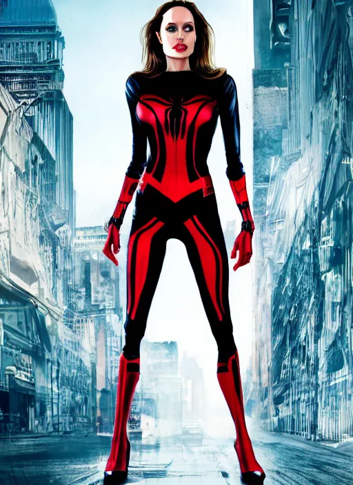 Image similar to angelina jolie as a spider - woman. highly detailed, 4 k