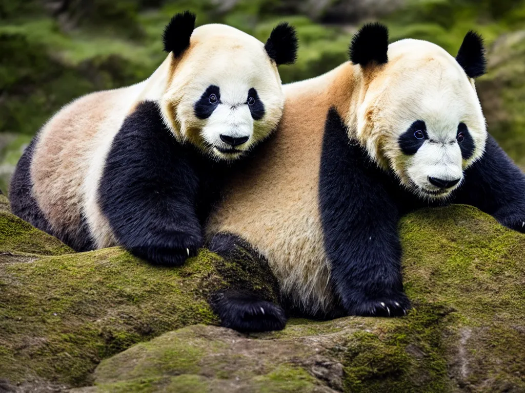 Image similar to panda in japan park, hyperrealistic, photography, highly detailed, 8 5 mm, f / 1. 3, foggy, dramatic lighting, 4 k, beautiful