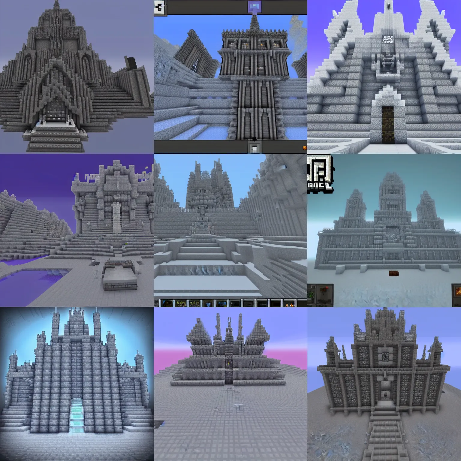 Prompt: minecraft icecrown citadel, huge gothic castle, icy