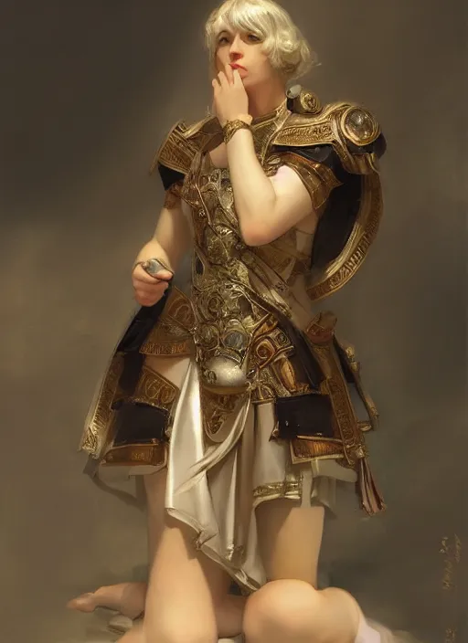 Image similar to portrait of an elegant ancient roman character in ornate armor, by ilya kuvshinov, by thomas lawrence, by bayard wu, trending on artstation, masterpiece