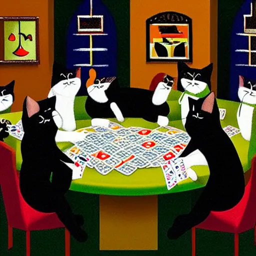 Prompt: cats playing poker, real live scene,