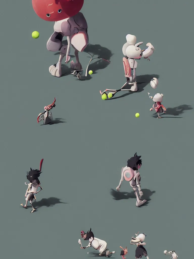 Prompt: cute anime monsters playing tennis by Goro Fujita and Simon Stalenhag and Banksy and Hieronymous Bosch, 8k, trending on artstation, hyper detailed, cinematic