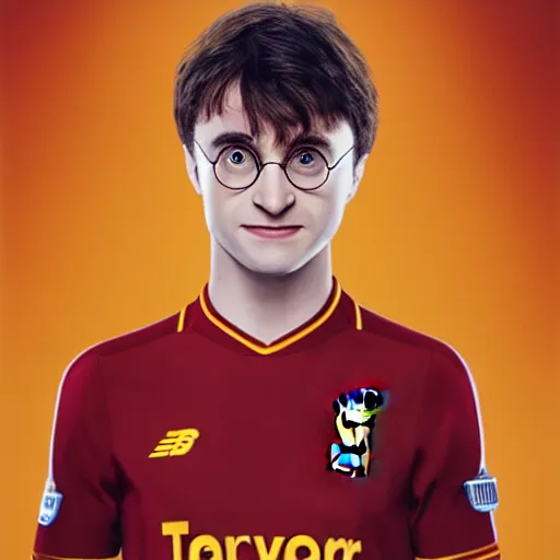 Image similar to portrait of harry potter wearing a liverpool jersey, highly detailed, masterpiece painting, 4 k, octane render,