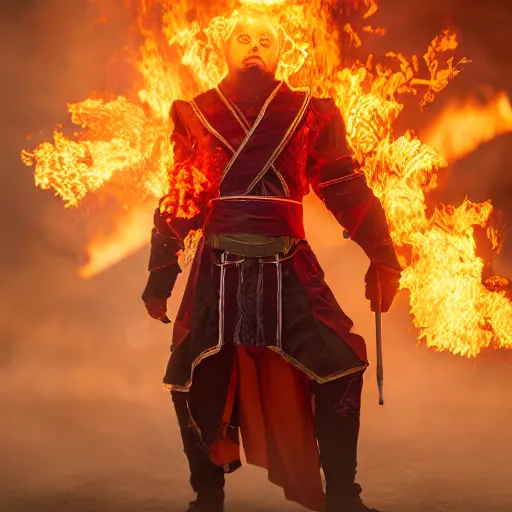 Prompt: fire mage casting pyroblast, realistic 8 k professional photography, midday lighting, defiant, octane, volumetric lighting, 7 0 mm,