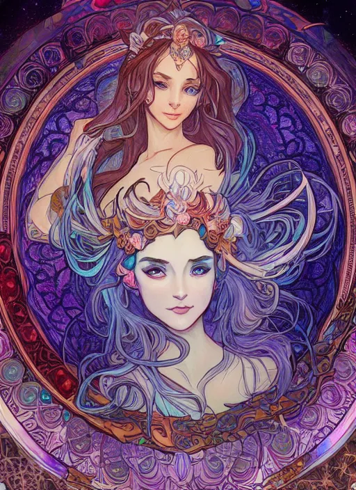 Prompt: Elune, Goddess of the Moon, ambient lighting, 4k, josephine wall, alphonse mucha, lois van baarle, ilya kuvshinov, rossdraws, artstation