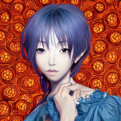 Image similar to the portrait of an absurdly beautiful, graceful, elegant, and sophisticated mature anime woman made of garlic bulbs, an ultrafine detailed illustration by james jean, intricate linework, bright colors, final fantasy, behance contest winner, vanitas, angular, altermodern, unreal engine 5 highly rendered, global illumination, radiant light, detailed and intricate environment