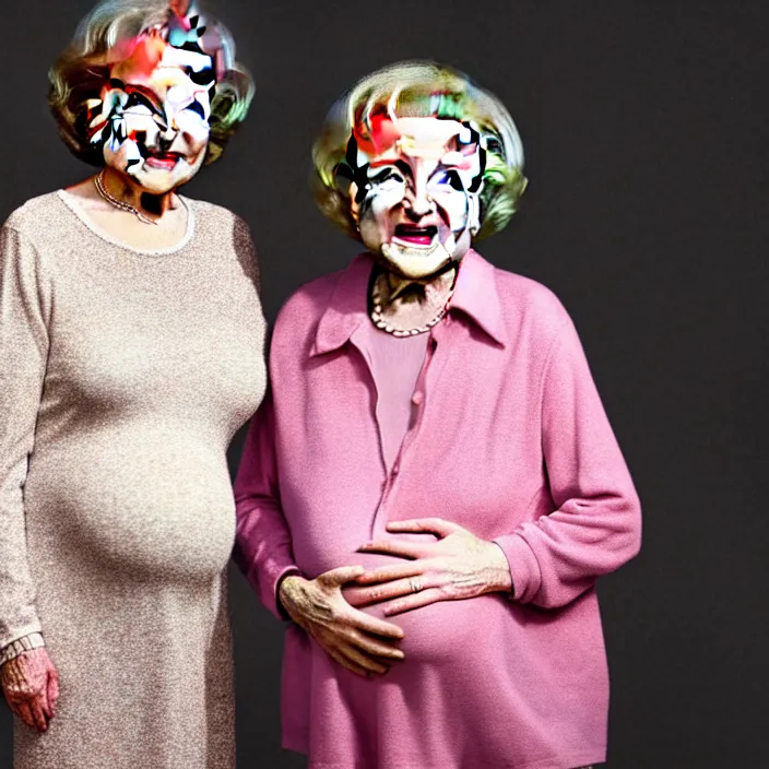 Image similar to hyper realistic, high detail photo of betty white and rue mclanahan having a baby together, beautiful, dreary lighting