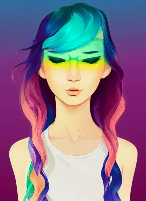 Image similar to a young woman with beautiful rainbow hair. she looks very angry. clean cel shaded vector art. shutterstock. behance hd by lois van baarle, artgerm, helen huang, by makoto shinkai and ilya kuvshinov, rossdraws, illustration, art by ilya kuvshinov